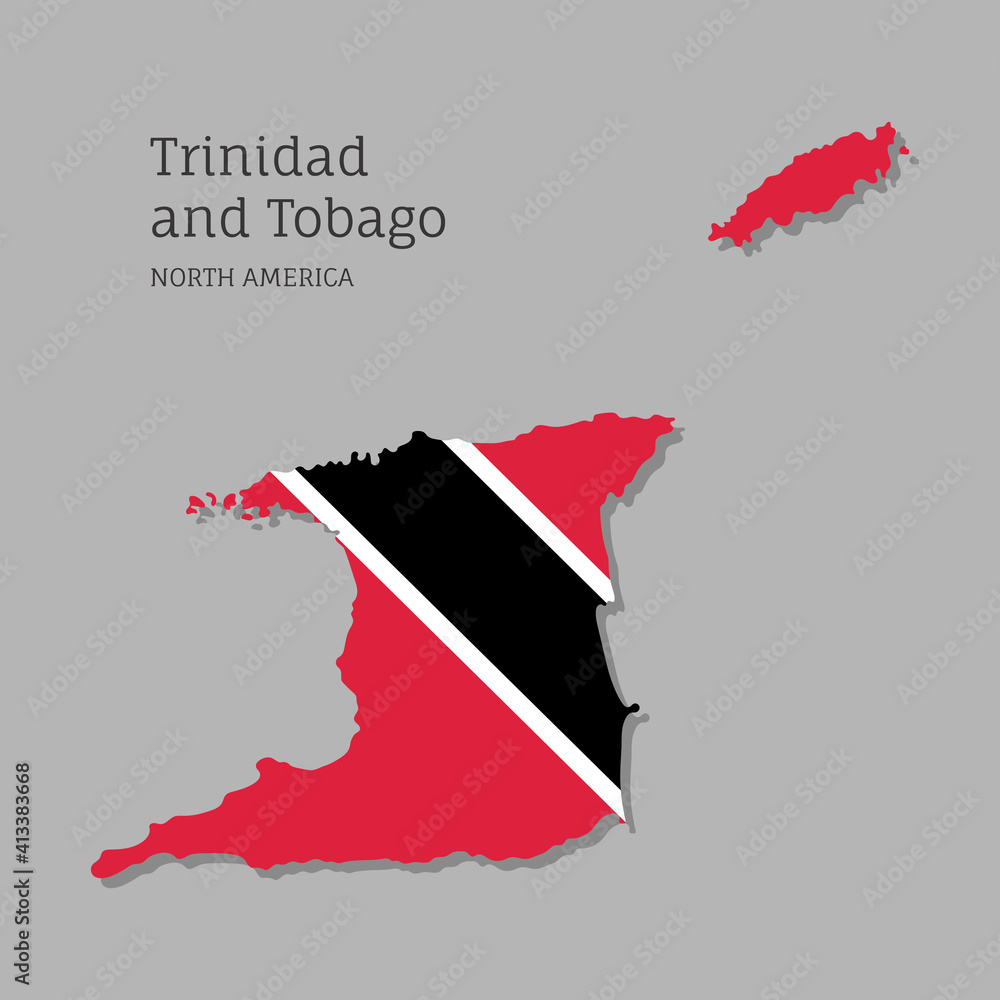 Obraz premium Map of Trinidad and Tobago with national flag. Highly detailed editable map of North America country territory borders. Political or geographical design vector illustration on gray background