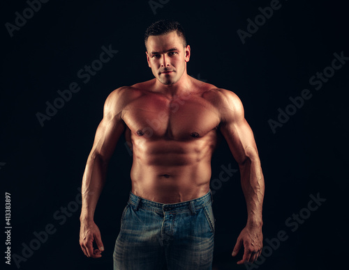 Fitness bare torso. Naked male body. Nude guy. Sexy muscular man. Topless fitnes model. Nude abs.