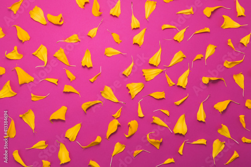 Marigold petals on pin background