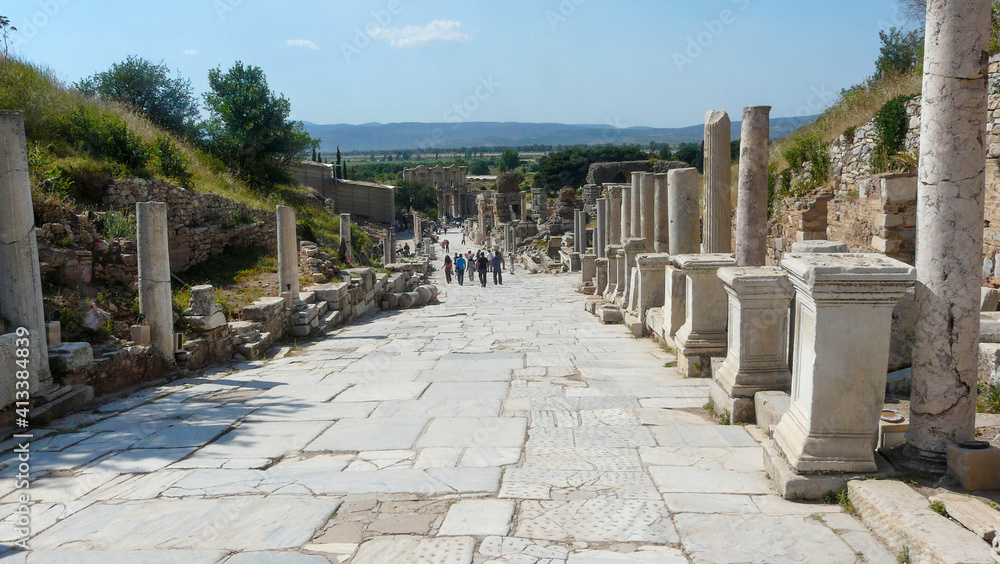 Roadway to the Greek city of Ephesus with colonade