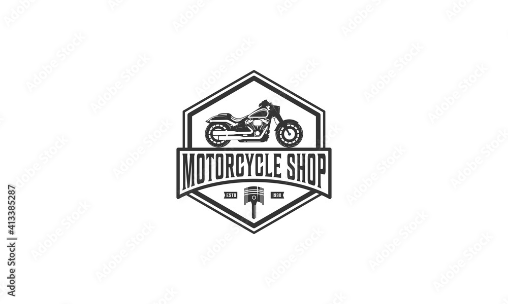 Obraz premium logo for motorbike repair shop with big motorbike illustration
