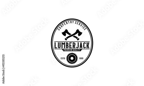 logo for woodcutter with sharp ax illustration