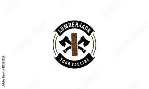logo for woodcutter with sharp ax illustration
