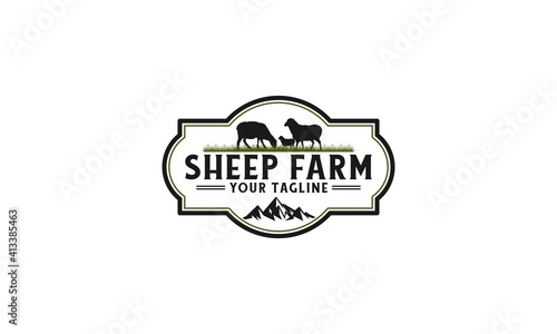sheep farm logo with grass and white background