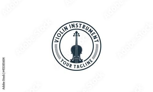 Violin instrument logo with violin illustration on white background