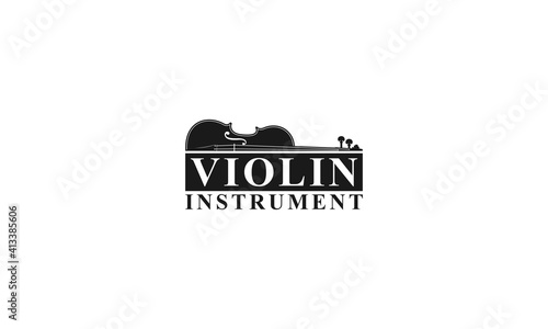 Violin instrument logo with violin illustration on white background