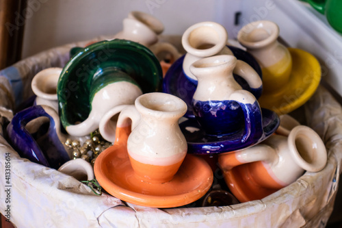 Beautiful traditional handicrafts of the small town of Raquira in Colombia. The City of Pots.