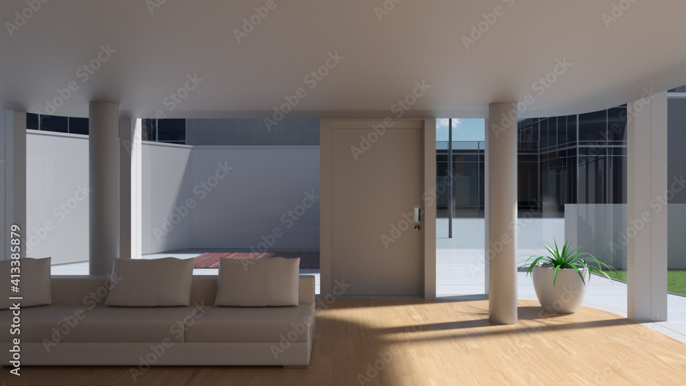 Fototapeta premium テレビ会議 背景用 CG 居間 オフィス 外観 都市 高層ビル cityscape video conferencing background