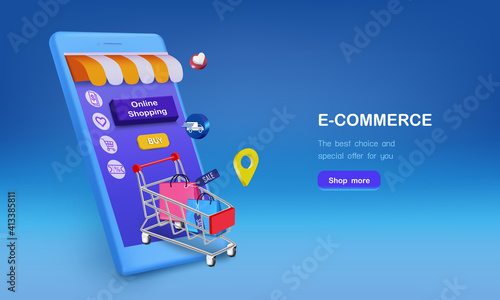 Shopping cart with bag and shop for online sale