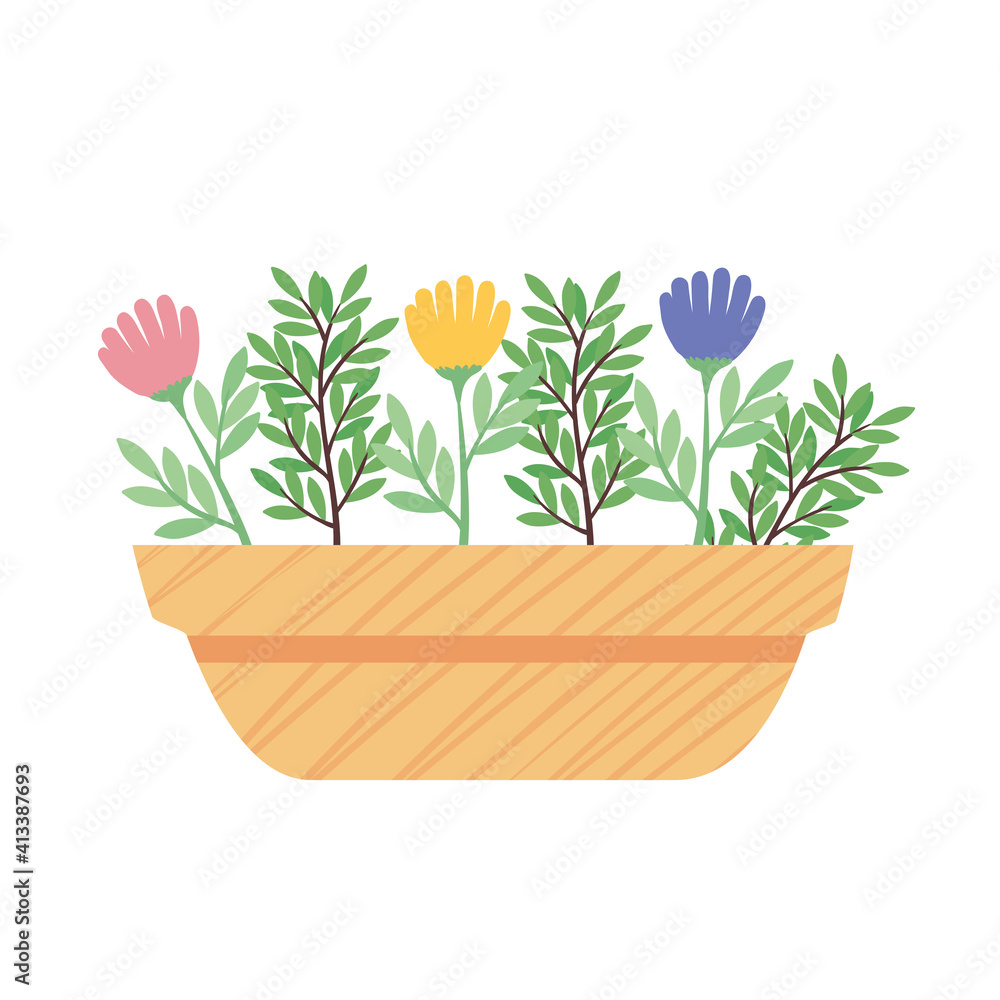 Obraz premium colors flowers plant in yellow ceramic pot spring season icon vector illustration design