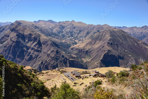 View of the remote Inca ruins of Huchuy Qosqo (