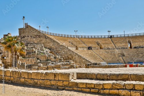 Israel, Plain of Sharon. Caesarea Maritima, amphitheater built by Herod the Great. photo