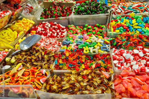 Israel, Jerusalem. Souk Market, candy for sale.