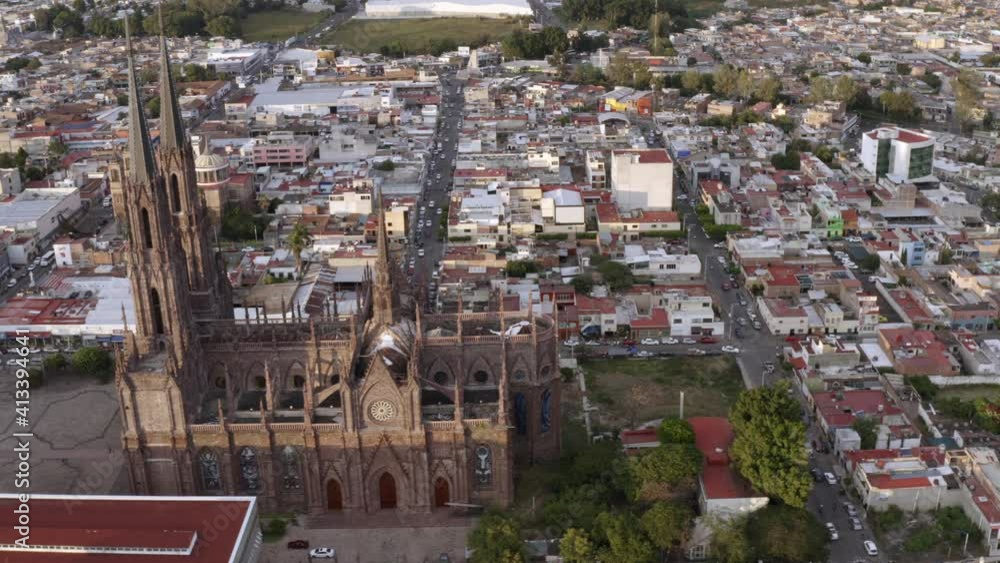 Aerial: amazing view of the town, sanctuary and Jesus statue, drone view Aerial: amazing view of the town, sanctuary and Jesus statue, drone view