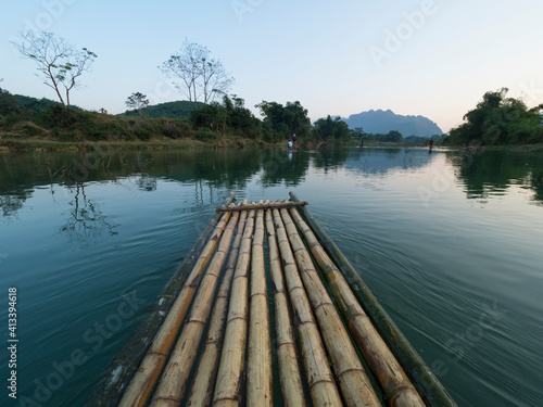 Vietnam, Pu Luong Nature Reserve. Bamboo raft on the Cham River.
