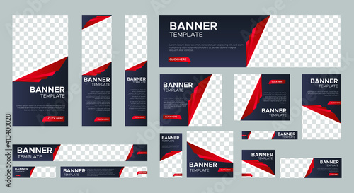 set of creative web banners of standard size with a place for photos. Business ad banner. Vertical  horizontal and square template. vector illustration EPS 10 