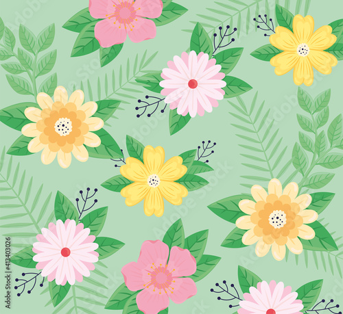 Wallpaper Mural flowers and leafs spring season pattern vector illustration design Torontodigital.ca