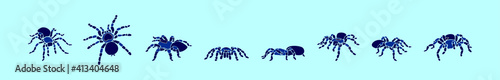 set of tarantula cartoon icon design template with various models. vector illustration isolated on blue background