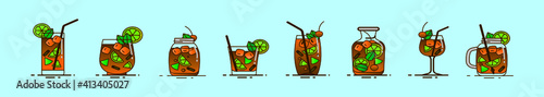 set of sangria drink cartoon icon design template with various models. vector illustration isolated on blue background