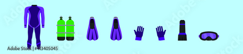 set of scuba diving cartoon icon design template with various models. vector illustration isolated on blue background