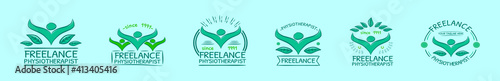 set of physiotherapist cartoon icon design template with various models. vector illustration isolated on blue background