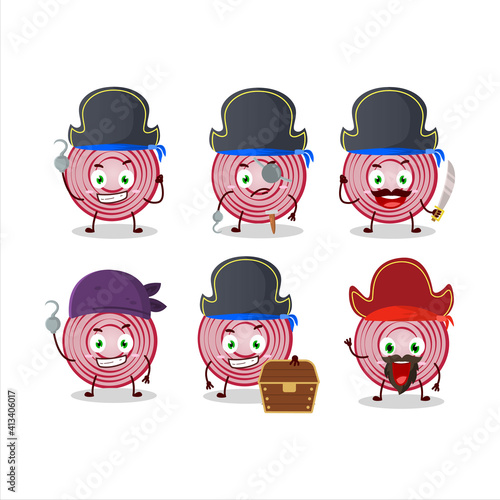Cartoon character of slice of beet with various pirates emoticons