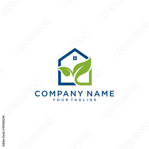 Leaf home logo vector. Ecology symbol. Combination of house shape and leaves. Modern house logo. Eco house logo. Vector Illustration