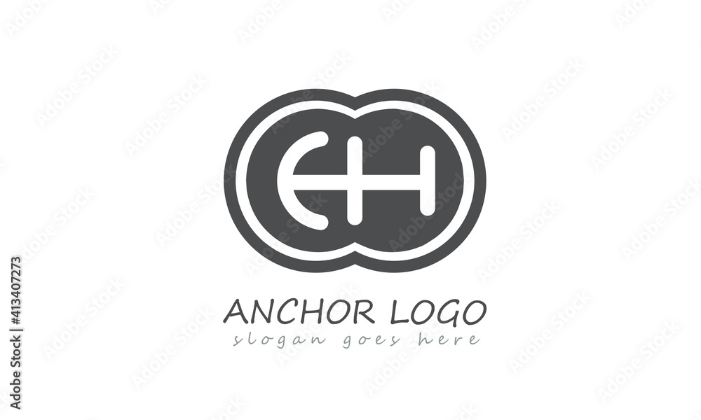horizontal anchor shape logo. isolated white monogram design. vector horizontal anchor shape logo. isolated white monogram design. vector