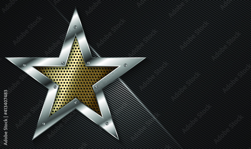 Silver metal background with metallic gold star inside. Abstract silver ...