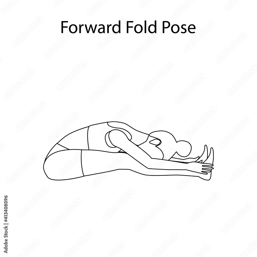 Forward Fold Pose Yoga Workout Outline. Healthy lifestyle vector illustration Forward Fold Pose Yoga Workout Outline. Healthy lifestyle vector illustration