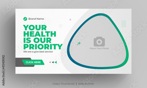 Medical healthcare web banner template and video thumbnail. Editable promotion banner design. Dental hospital clinic social media layout