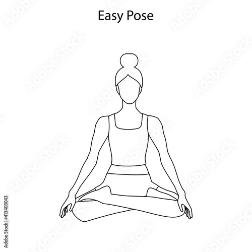 Easy Pose Yoga Workout Outline. Healthy lifestyle vector illustration