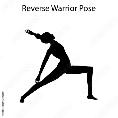 Reverse Warrior Pose Yoga Workout Silhouette. Healthy lifestyle vector illustration