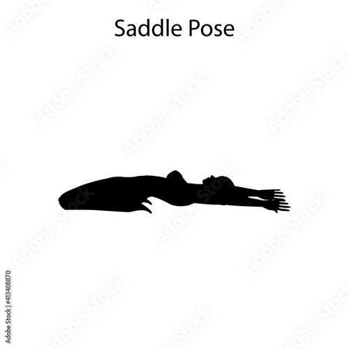 Saddle Pose Yoga Workout Silhouette. Healthy lifestyle vector illustration