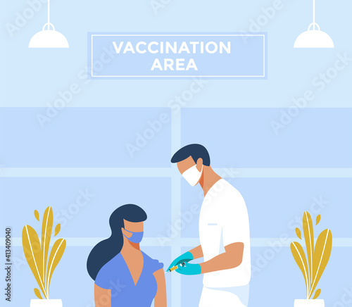 doctor injecting a woman a vaccine. concept corona virus, pandemic concept.