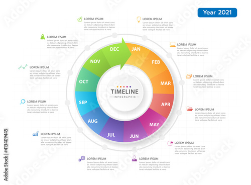 Infographic template for business. Circle Timeline diagram calendar with grantt chart, presentation vector infographic.