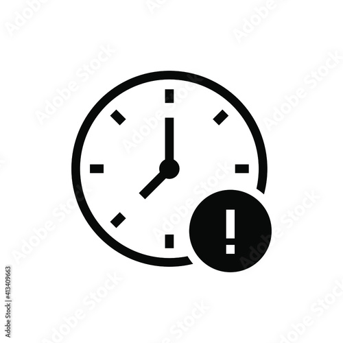 Glyph Expiry icon. Simple solid style for web and app. Alert, alarm, clock circular with exclamation mark concept. Vector illustration isolated on white background. EPS 10