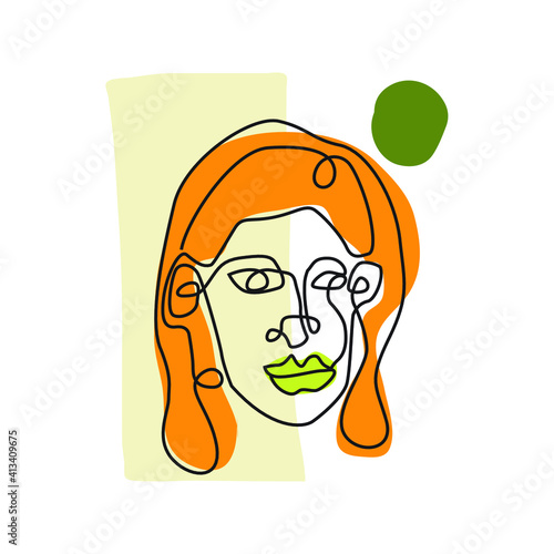 face line art_face painting surreal face woman with orange hair