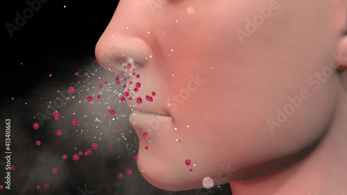 Fotografija Human nose exhaling particles , bioaerosols , viruses and germs