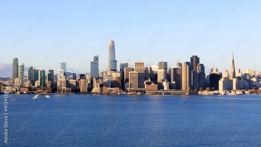Sunny Day Views of San Francisco Waterfront. Treasure Island, San Francisco, California, USA. Sunny Day Views of San Francisco Waterfront. Treasure Island, San Francisco, California, USA.