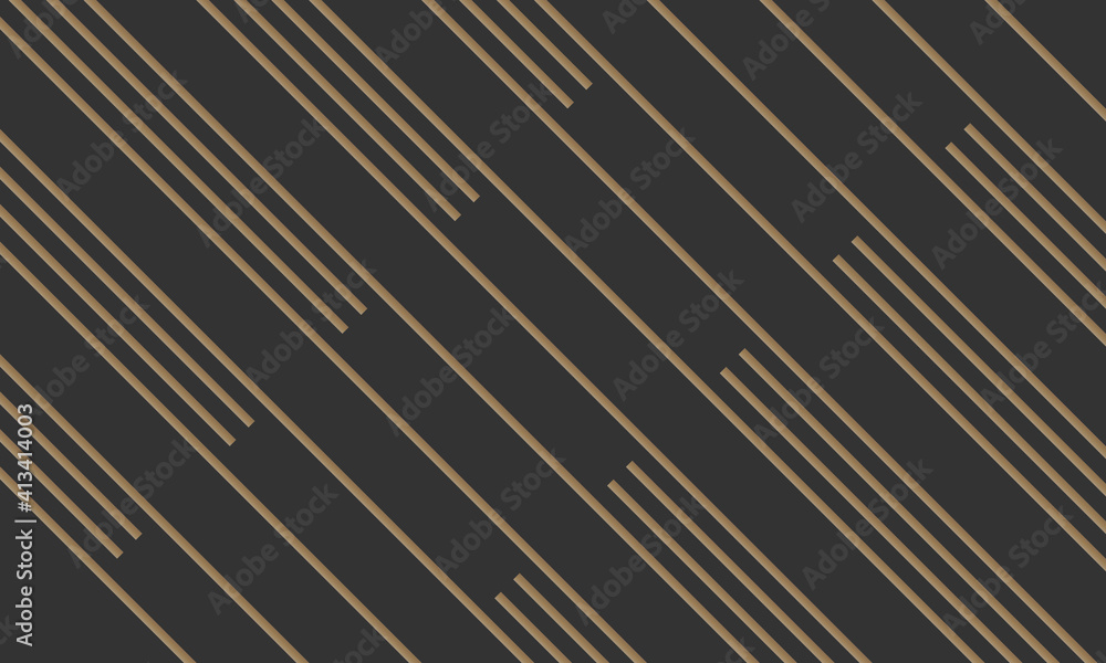 Fototapeta premium Diagonal of stripe pattern. Design line of gradient gold on black background. Design print for illustration, texture, textile, wallpaper, background. Set 1