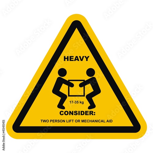 warning sign, handling heavy loads, vector icon, yellow triangle frame