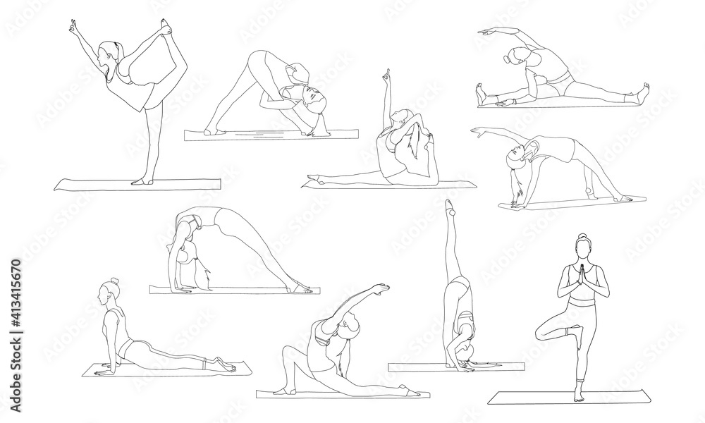 Home exercise line art drawing 10 model to use book print or web element. Home exercise line art drawing 10 model to use book print or web element.