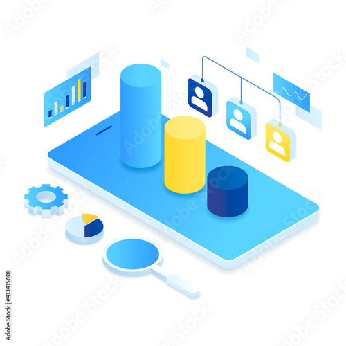 Customer relationship management isometric illustration concept. Illustration for websites, landing pages, mobile applications, posters and banners
