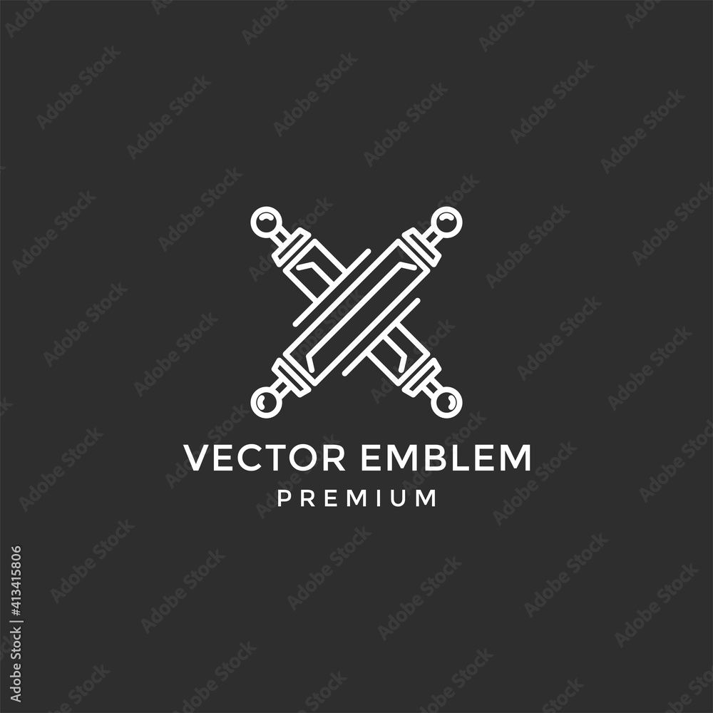 Vector line art logotype of wooden house on black background