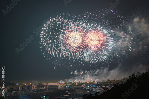 Fireworks for Spring Festival, Chinese New Year's Day, on Huangcuo Beach in Xiamen City and Jinmen City, China photo