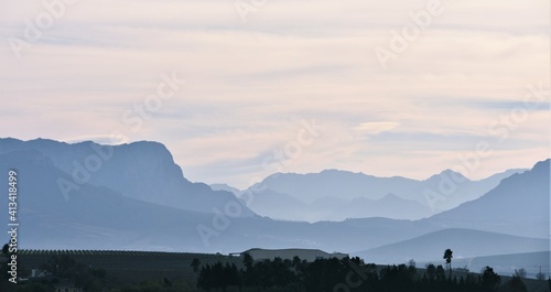 Landscape with the Hottentots Holland Mountains in morning light photo