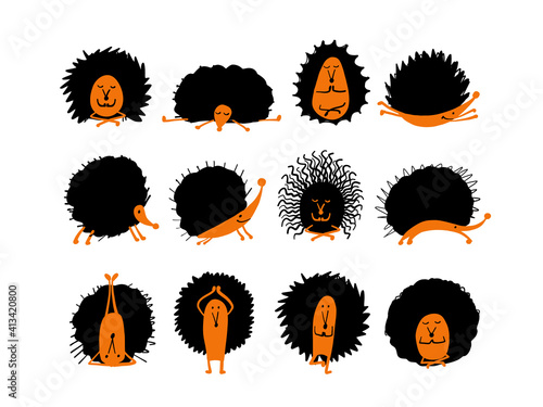 Hedgehogs doing Yoga. Funny characters for your design