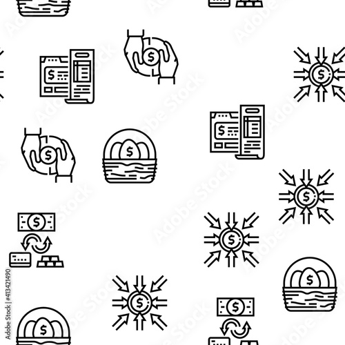 Wealth Finance Capital Vector Seamless Pattern Thin Line Illustration