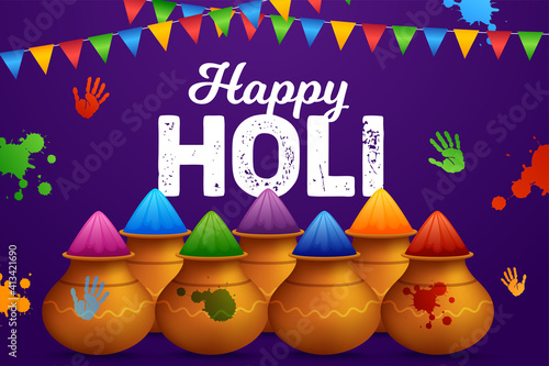Vector illustration of colorful promotional background for Festival of Colors celebration with message Happy Holi